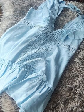 Forever 21 Powder Blue Crochet Trim Mini Dress